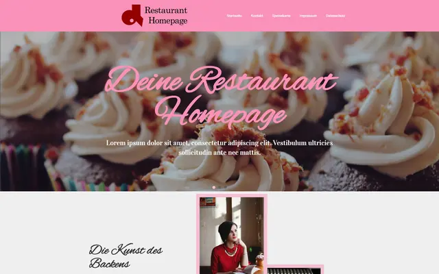 Demoseite: Startseite einer Konditorei im rosa Design
